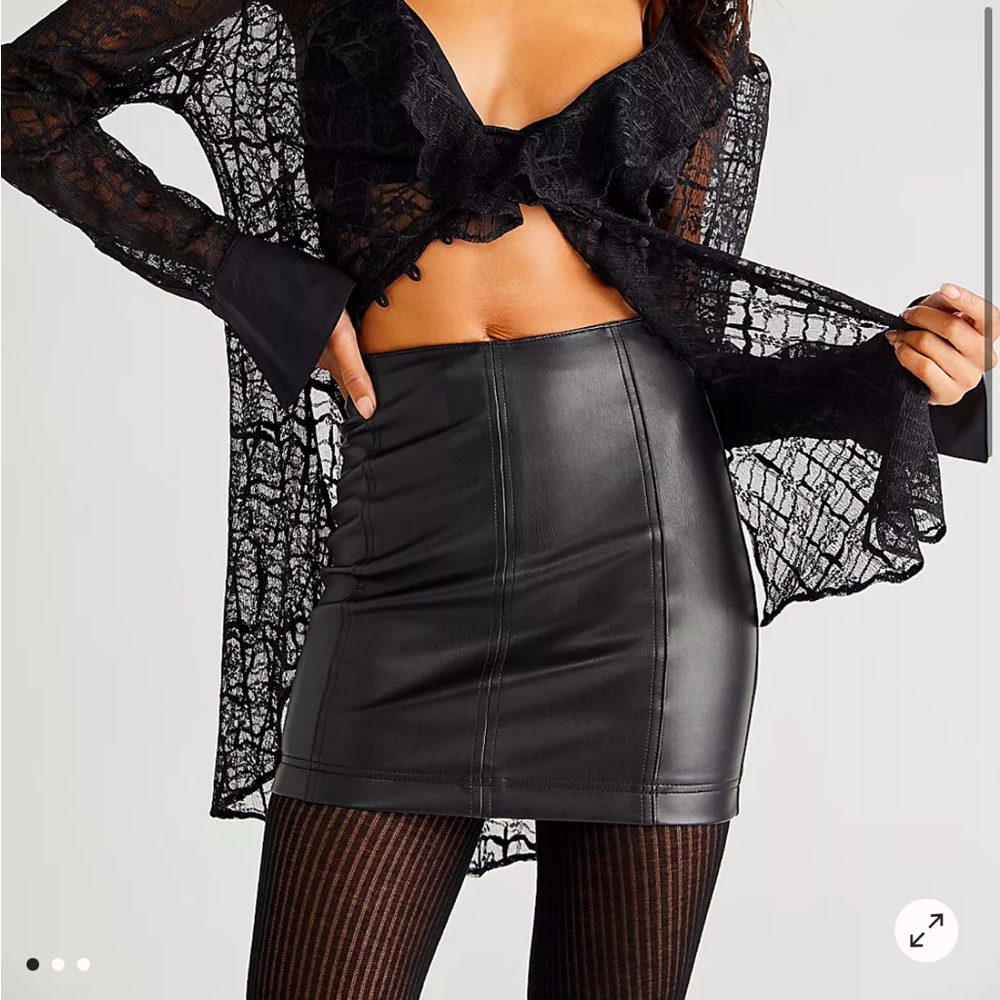 Free People Modern Femme Vegan Leather Skirt Black